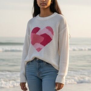 BOGO! Wooden Ships Pink Camo Heart Pullover Sweater White Size S/M